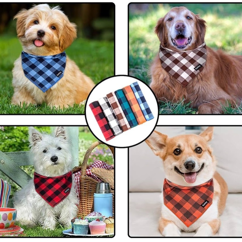 Pet Bandanas Plaid Buffalo Check Dog Cat  Scarf 6pcs
